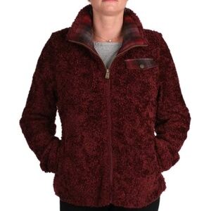 Pendleton Sherpa Fleece Zip Jacket Burgundy Plaid Wool Accent Women’s Small